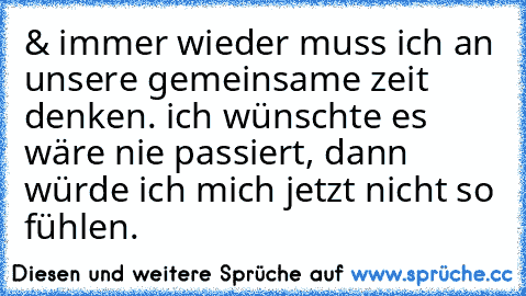 & immer wieder muss ich an unsere gemeinsame zeit denken. ich wünschte es wäre nie passiert, dann würde ich mich jetzt nicht so fühlen.