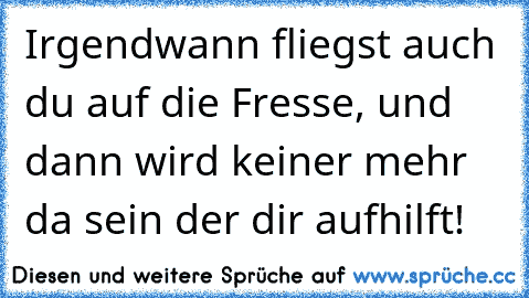 Irgendwann fliegst auch du auf die Fresse, und dann wird keiner mehr da sein der dir aufhilft!