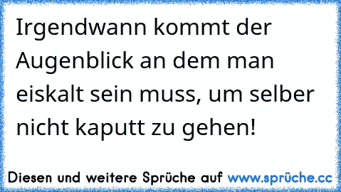 Irgendwann kommt der Augenblick an dem man eiskalt sein muss, um selber nicht kaputt zu gehen!