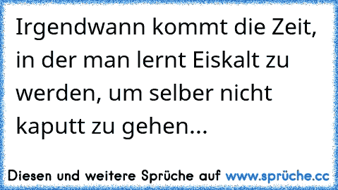 Irgendwann kommt die Zeit, in der man lernt Eiskalt zu werden, um selber nicht kaputt zu gehen...