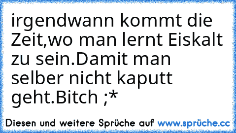 irgendwann kommt die Zeit,
wo man lernt Eiskalt zu sein.
Damit man selber nicht kaputt geht.
Bitch ;*