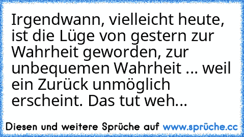 Irgendwann, vielleicht heute, ist die Lüge von gestern zur Wahrheit geworden, zur unbequemen Wahrheit ... weil ein Zurück unmöglich erscheint. Das tut weh...