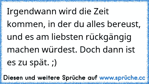 Irgendwann wird die Zeit kommen, in der du alles bereust, und es am liebsten rückgängig machen würdest. Doch dann ist es zu spät. ;)