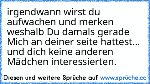 irgendwann wirst du aufwachen und merken weshalb Du damals gerade Mich an deiner seite hattest... ♥ und dich keine anderen Mädchen interessierten.