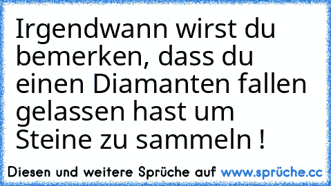 Irgendwann wirst du bemerken, dass du einen Diamanten fallen gelassen hast um Steine zu sammeln !