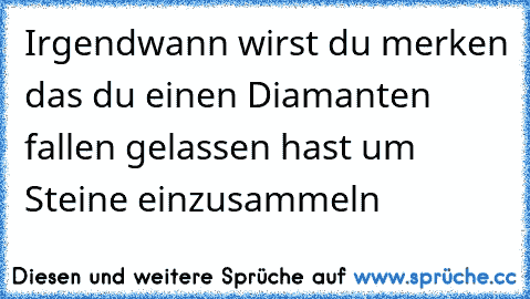 Irgendwann wirst du merken das du einen Diamanten fallen gelassen hast um Steine einzusammeln 