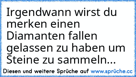 Irgendwann wirst du merken einen Diamanten fallen gelassen zu haben um Steine zu sammeln...