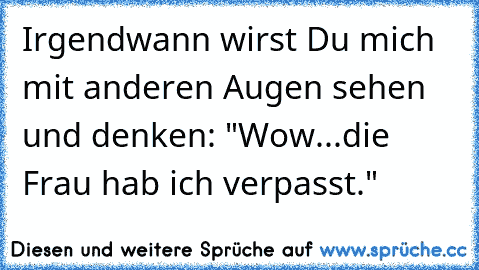 Irgendwann wirst Du mich mit anderen Augen sehen und denken: "Wow...die Frau hab ich verpasst."