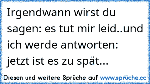 Irgendwann wirst du sagen: es tut mir leid..und ich werde antworten: jetzt ist es zu spät...