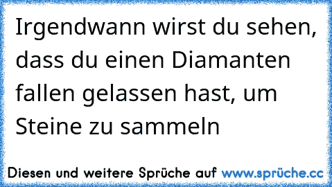 Irgendwann wirst du sehen, 
dass du einen Diamanten fallen gelassen hast, 
um Steine zu sammeln