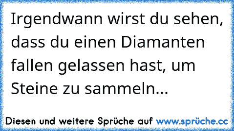 Irgendwann wirst du sehen, dass du einen Diamanten fallen gelassen hast, um Steine zu sammeln...