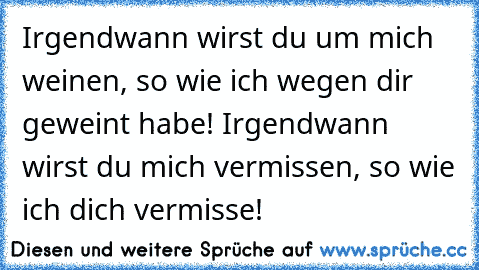 Irgendwann wirst du um mich weinen, so wie ich wegen dir geweint habe! Irgendwann wirst du mich vermissen, so wie ich dich vermisse!