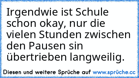 Irgendwie ist Schule schon okay, nur die vielen Stunden zwischen den Pausen sin übertrieben langweilig.