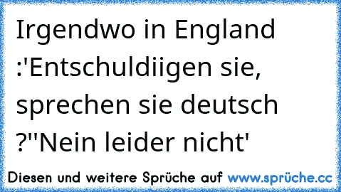 Irgendwo in England :
'Entschuldiigen sie, sprechen sie deutsch ?'
'Nein leider nicht'