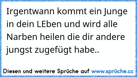 Irgentwann kommt ein Junge in dein LEben und wird alle Narben heilen die dir andere jungst zugefügt habe..  ♥