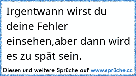 Irgentwann wirst du deine Fehler einsehen,aber dann wird es zu spät sein.