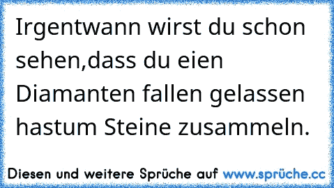 Irgentwann wirst du schon sehen,
dass du eien Diamanten fallen gelassen hast
um Steine zusammeln. ♥