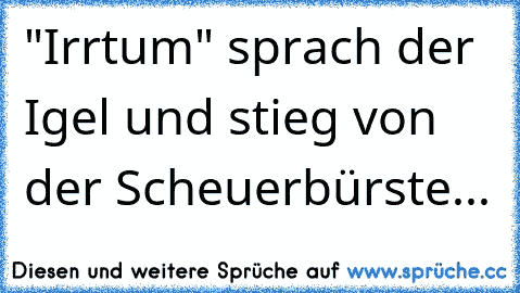 "Irrtum" sprach der Igel und stieg von der Scheuerbürste...