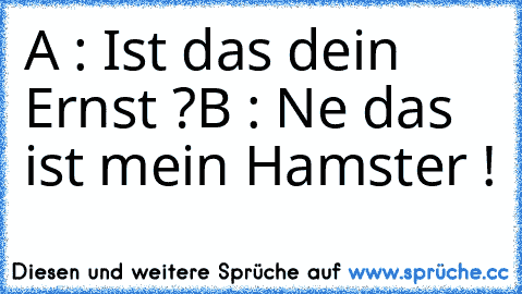 A : Ist das dein Ernst ?
B : Ne das ist mein Hamster !