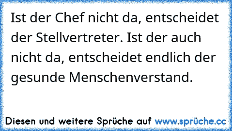 Ist der Chef nicht da, entscheidet der Stellvertreter. Ist der auch nicht da, entscheidet endlich der gesunde Menschenverstand.