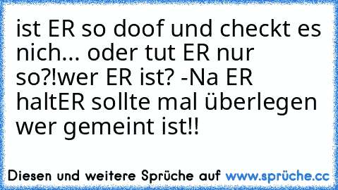 ist ER so doof und checkt es nich... oder tut ER nur so?!
wer ER ist? -Na ER halt
ER sollte mal überlegen wer gemeint ist!!