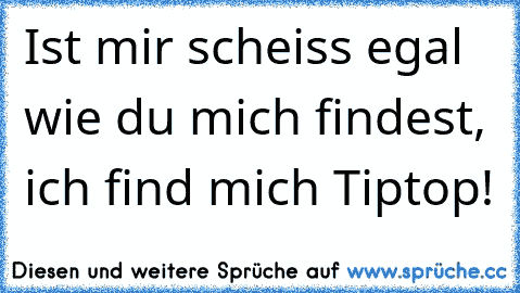 Ist mir scheiss egal wie du mich findest, ich find mich Tiptop!