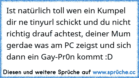 Ist natürlich toll wen ein Kumpel dir ne tinyurl schickt und du nicht richtig drauf achtest, deiner Mum gerdae was am PC zeigst und sich dann ein Gay-Pr0n kommt :D