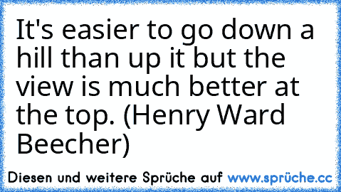 It's easier to go down a hill than up it but the view is much better at the top. (Henry Ward Beecher)