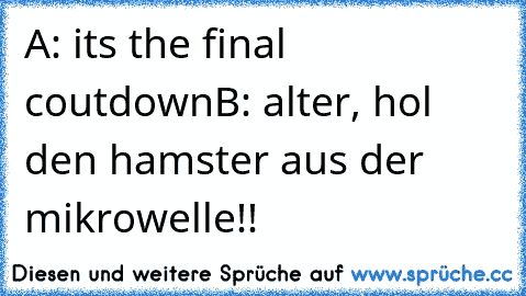 A: its the final coutdown
B: alter, hol den hamster aus der mikrowelle!!