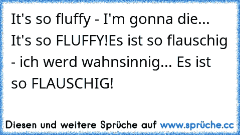 It's so fluffy - I'm gonna die... It's so FLUFFY!
Es ist so flauschig - ich werd wahnsinnig... Es ist so FLAUSCHIG!