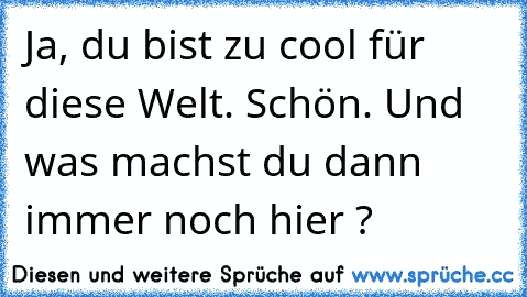 Ja, du bist zu cool für diese Welt. Schön. Und was machst du dann immer noch hier ?