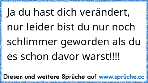 Ja du hast dich verändert, nur leider bist du nur noch schlimmer geworden als du es schon davor warst!!!!