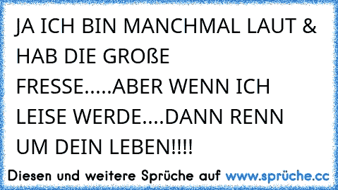 JA ICH BIN MANCHMAL LAUT & HAB DIE GROßE FRESSE.....ABER WENN ICH LEISE WERDE....DANN RENN UM DEIN LEBEN!!!!