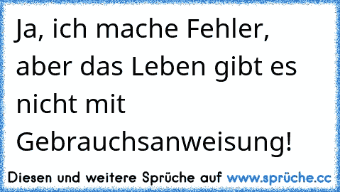 Ja, ich mache Fehler, aber das Leben gibt es nicht mit Gebrauchsanweisung!