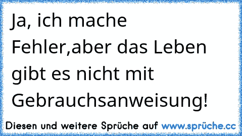 Ja, ich mache Fehler,aber das Leben gibt es nicht mit Gebrauchsanweisung!