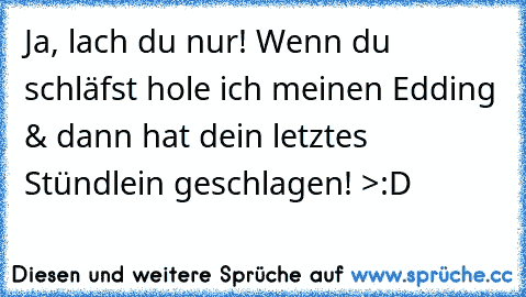 Ja, lach du nur! Wenn du schläfst hole ich meinen Edding & dann hat dein letztes Stündlein geschlagen! >:D