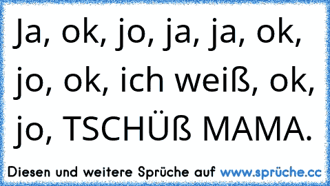 Ja, ok, jo, ja, ja, ok, jo, ok, ich weiß, ok, jo, TSCHÜß MAMA.