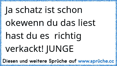 Ja schatz ist schon oke
wenn du das liest hast du es  richtig verkackt! JUNGE