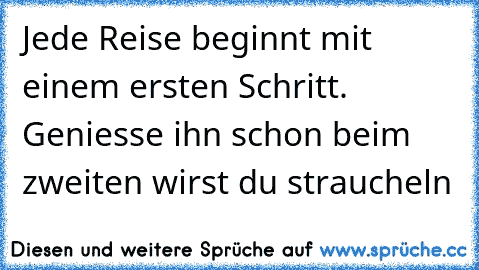 Jede Reise beginnt mit einem ersten Schritt. Geniesse ihn schon beim zweiten wirst du straucheln