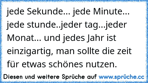 jede Sekunde... jede Minute... jede stunde..jeder tag...jeder Monat... und jedes Jahr ist einzigartig, man sollte die zeit für etwas schönes nutzen.