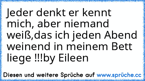 Jeder denkt er kennt mich, aber niemand weiß,das ich jeden Abend weinend in meinem Bett liege !!!
by Eileen