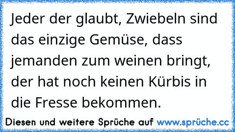 Jeder der glaubt, Zwiebeln sind das einzige Gemüse, dass jemanden zum weinen bringt, der hat noch keinen Kürbis in die Fresse bekommen.