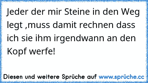 Jeder der mir Steine in den Weg legt ,muss damit rechnen dass ich sie ihm irgendwann an den Kopf werfe!