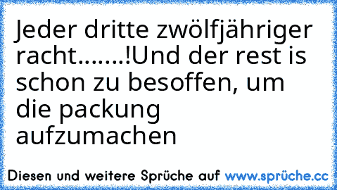 Jeder dritte zwölfjähriger racht.......!
Und der rest is schon zu besoffen, um die packung aufzumachen