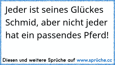 Jeder ist seines Glückes Schmid, aber nicht jeder hat ein passendes Pferd!