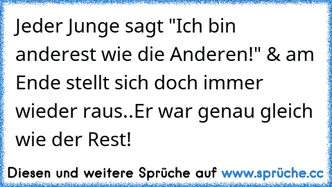 Jeder Junge sagt "Ich bin anderest wie die Anderen!" & am Ende stellt sich doch immer wieder raus..Er war genau gleich wie der Rest!