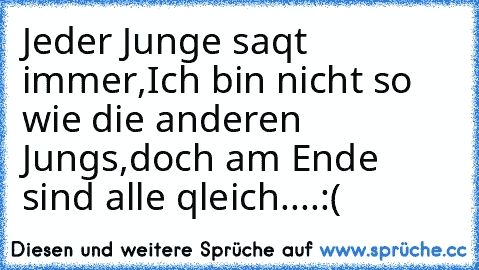 Jeder Junge saqt immer,Ich bin nicht so wie die anderen Jungs,doch am Ende sind alle qleich....:(