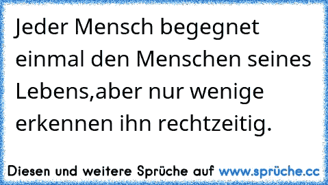 Jeder Mensch begegnet einmal den Menschen seines Lebens,aber nur wenige erkennen ihn rechtzeitig.