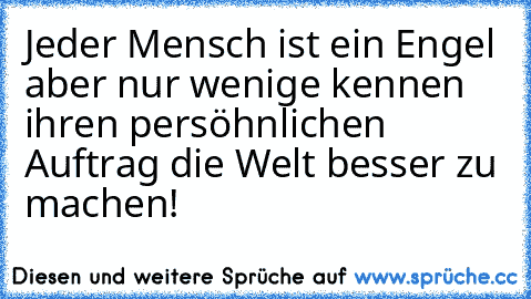 Jeder Mensch ist ein Engel aber nur wenige kennen ihren persöhnlichen Auftrag die Welt besser zu machen!