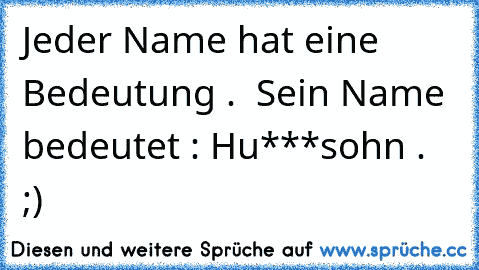 Jeder Name hat eine Bedeutung .  Sein Name bedeutet : Hu***sohn .   ;)